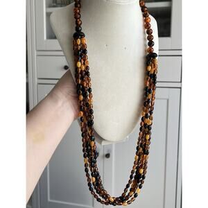 VINTAGE ACRYLIC AMBER ROOT BEER & BLACK LUCITE MULTI STRANDS NECKLACE